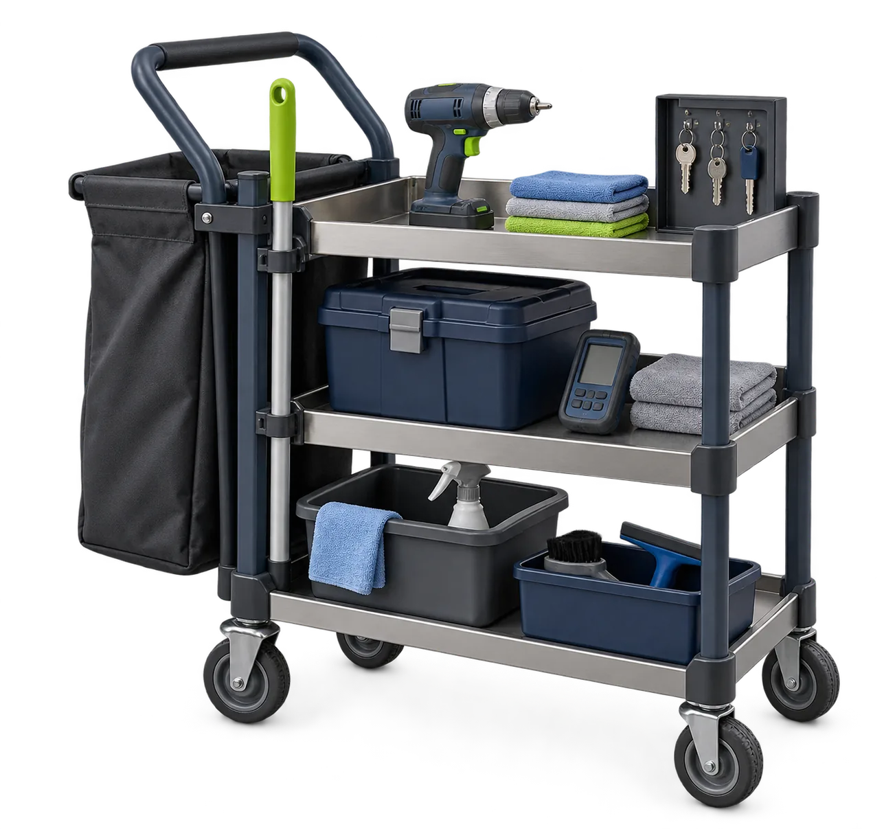 Hausmeisterwagen mit Werkzeug und Prüfgerät